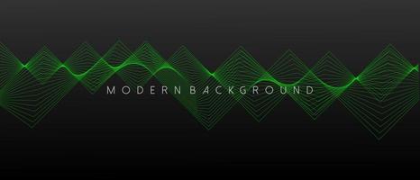 Black background with abstract green geometric and wavy lines. Vector Illustration