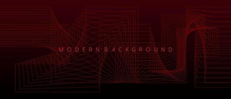 Red background with abstract geometric and wavy lines. Vector Illustration