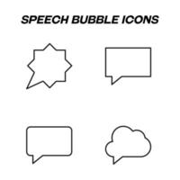 Minimalistic outline signs drawn in flat style. Editable stroke. Vector line icon set with symbols of speech bubbles in form of rectangles, stars and cloud