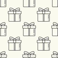 Vector seamless pattern of giftbox on light beige background for sites, wrapping, postcards, web sites etc. Merry Christmas and Happy New Year concept