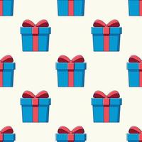 Vector seamless pattern of detailed cartoon giftbox on light beige background for sites, wrapping, postcards, web sites etc. Merry Christmas and Happy New Year concept