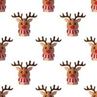Christmas and New Year concept. Simple pattern of flat Christmas deer on white background. Perfect for web sites, wrappers, giftboxes, postcards vector