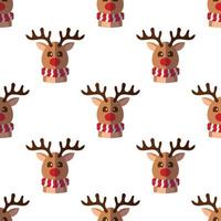 Christmas and New Year concept. Simple pattern of flat Christmas deer on white background. Perfect for web sites, wrappers, giftboxes, postcards vector