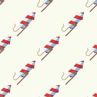 Simple vector seamless pattern of flat, firecracker or fireworks on beige background for textile, wallpapers, wrappers, postcard. Merry Christmas and Happy New Year concept