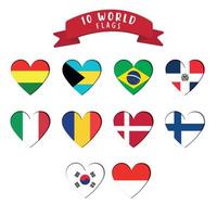 Set of heart shapes with different flags Vector illustration