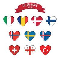 Set of heart shapes with different european flags Vector illustration