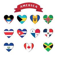 Set of heart shapes with different Flags Vector illustration