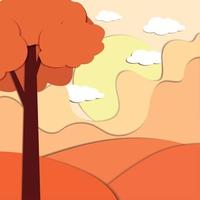 Orange autumn background paper art style Vector illustration