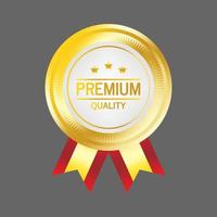 Premium quality emblem badge with gold color and red ribbon vector