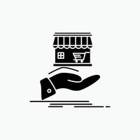 tienda. donar. compras. en línea. icono de glifo de mano. ilustración vectorial aislada vector