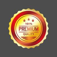 Premium quality gold badge, golden red medal emblem, vector illustration