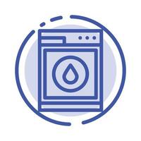 Laundry Machine Washing Robot Blue Dotted Line Line Icon vector