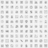 paquete de 100 iconos de líneas universales para móviles y web vector