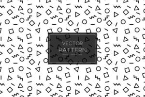 Geometric triangle square circle shapes and small curvy wavy black lines seamless repeat pattern on a white background vector