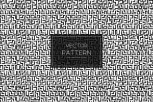 Black line shapes labyrinth maze game design seamless vector pattern in black and white background