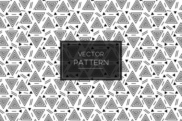 Geometric triangle black lines tribal style seamless repeat pattern on a white background