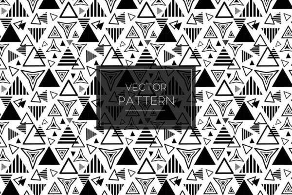 White triangle geometric vector line shapes seamless pattern in black and white background