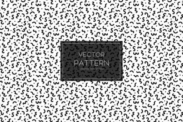 Memphis squiggly line shapes seamless repeat vector pattern in black and white background