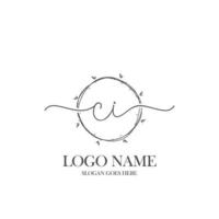 Initial CI beauty monogram and elegant logo design, handwriting logo of initial signature, wedding, fashion, floral and botanical with creative template. vector