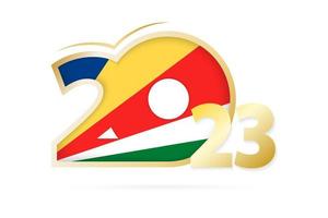 Year 2023 with Seychelles Flag pattern. vector