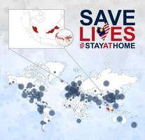 World Map with cases of Coronavirus focus on Malaysia, COVID-19 disease in Malaysia. Slogan Save Lives with flag of Malaysia. vector