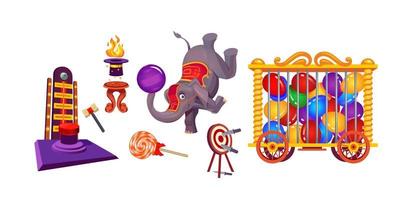 Circus stuff and elephant, amusement attractions vector