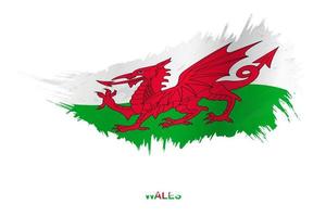 Flag of Wales in grunge style with waving effect. vector