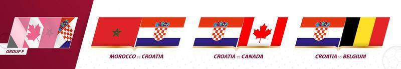 Croatia football team games in group F of International football tournament 2022. vector