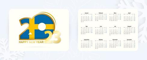 Horizontal Pocket Calendar 2023 in Swedish language. New Year 2023 icon with flag of Sweden. vector