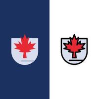 hoja de seguridad canadá escudo iconos planos y llenos de línea conjunto de iconos vector fondo azul