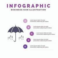 Umbrella Rain Weather Spring Solid Icon Infographics 5 Steps Presentation Background vector