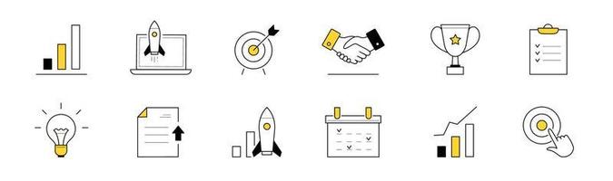 Doodle icons startup, project launch business idea vector