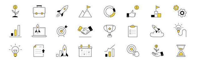 Doodle icons startup, project launch business idea vector