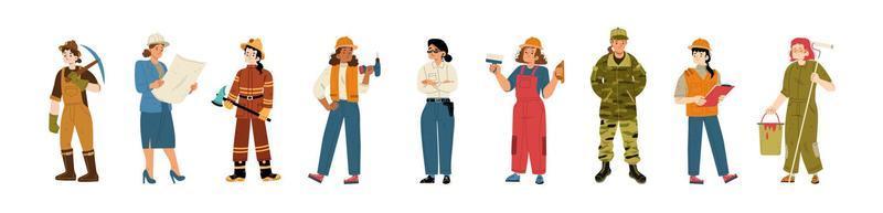 Women professions, female characters occupation vector