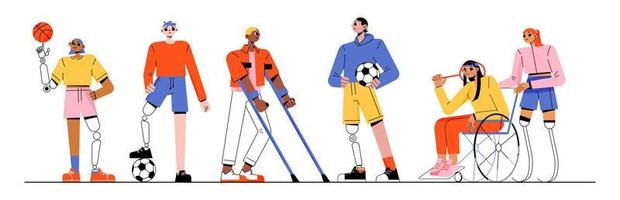 Sport people, paralympic athletes with disability vector