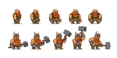 Viking cartoon character animation, 2d barbarian vector