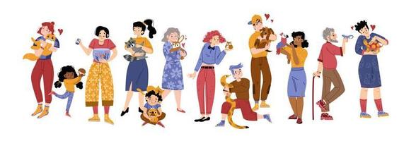 People with pets, characters with home animals set vector