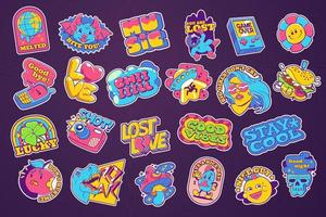 Trendy retro stickers and badges acid collection