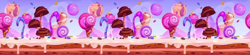 plataforma de juego de dibujos animados de candy planet, fondo vector