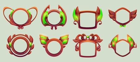 Game level or avatar frames, ui icons, buttons set vector