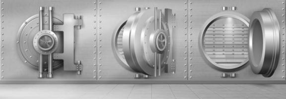 Bank vault with open and closed safe door vector