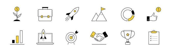 Doodle icons startup, project launch business idea vector