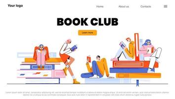 banner del club de lectura con gente leyendo libros vector