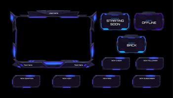 Space stream overlay, mmo game neon ui frame set vector