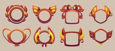 Game level or avatar frames, ui icons, buttons set vector