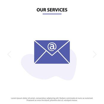 nuestros servicios correo electrónico bandeja de entrada correo icono de glifo sólido plantilla de tarjeta web vector