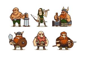 Viking characters, ancient scandinavian warriors vector