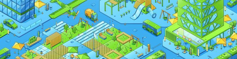 Isometric city map with eco park, playground vector