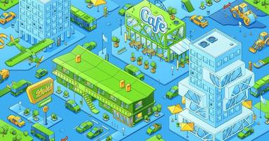 Isometric cityscape with cafe and motel vector