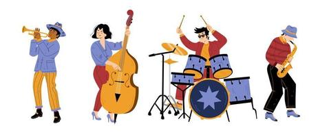 Jazz band vibe, artists performing music on stage vector